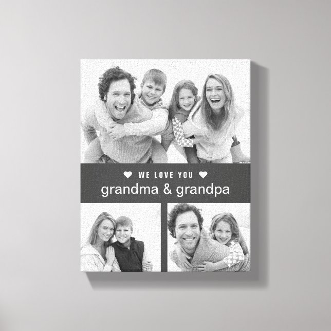 Modern Keepsake Black and White Photos Grandparent Canvas Print (Front)