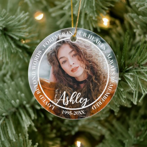 Modern Keepsake Custom Funeral Memorial Photo  Ceramic Ornament