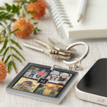 Modern keepsake family photo collage monogram keychain
