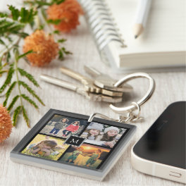 Modern keepsake family photo collage monogram keychain