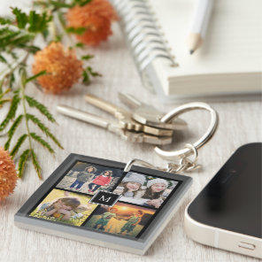 Modern keepsake family photo collage monogram keychain