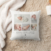 Modern Keepsake Photo Collage Newborn Stats Throw Pillow