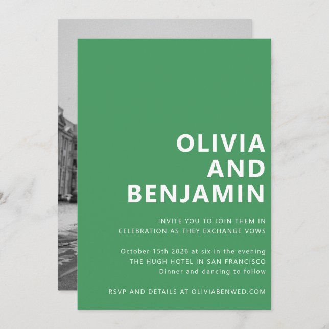 Modern Kelly Green Bold Typography Photo Wedding Invitation (Front/Back)
