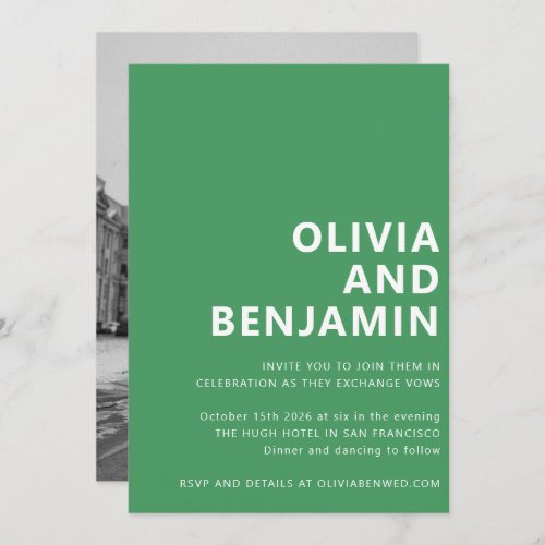 Modern Kelly Green Bold Typography Photo Wedding Invitation