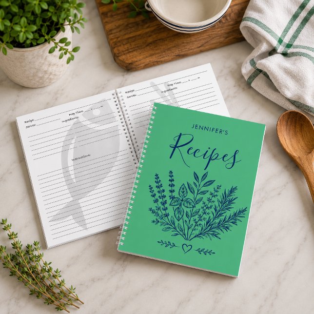 Modern Kelly Green Family Cookbook Notebook (Preserve your favorite family recipes in style with this personalized recipe journal. )