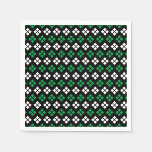 Modern Kelly Green & White Argyle Pattern on Black Napkins