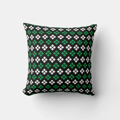 Modern Kelly Green  White Argyle Pattern on Black Throw Pillow