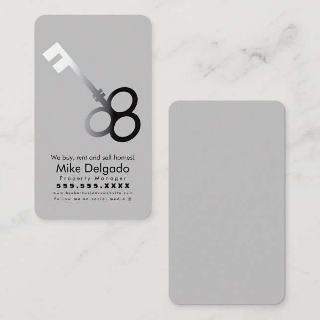 Modern Key Home Sales Broker Beige Business Card (Front/Back)