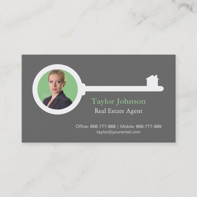 Modern Key Real Estate Agent Photo Business Cards (Front)