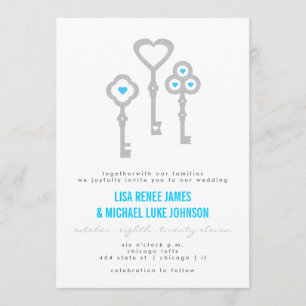 Modern Key with Hearts Wedding Invitation