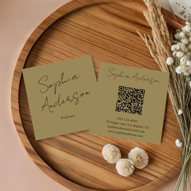Modern Khaki Business Card - Elegant Handwritten  (Creator Uploaded)