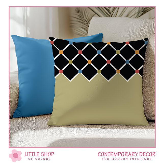 Modern Khaki Green Harlequin Diamond Pattern Throw Pillow (Creator Uploaded)