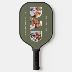 Modern khaki green typography Multi photo dad Pickleball Paddle