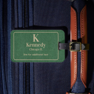  Modern Khaki Lettering on Green Denim Print Luggage Tag
