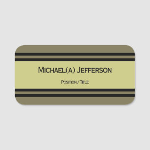 Modern Khaki Mantis Green Striped Polished Name Tag