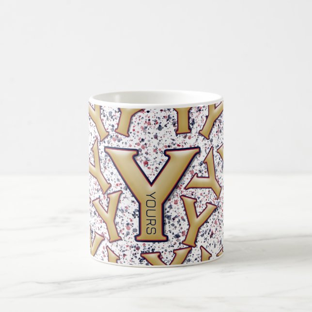 Modern Khaki & Navy Blue Red Customized Monogram   Coffee Mug (Center)