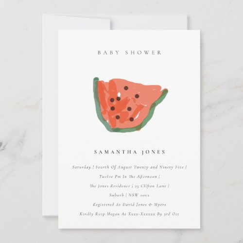 Modern Kid Hand Drawn Watermelon Fruit Baby Shower Invitation