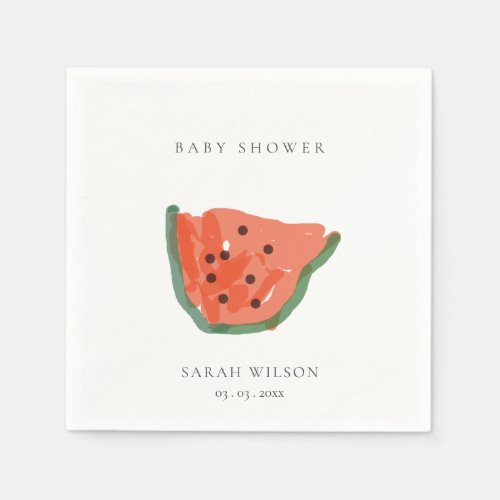 Modern Kid Hand Drawn Watermelon Fruit Baby Shower Napkins