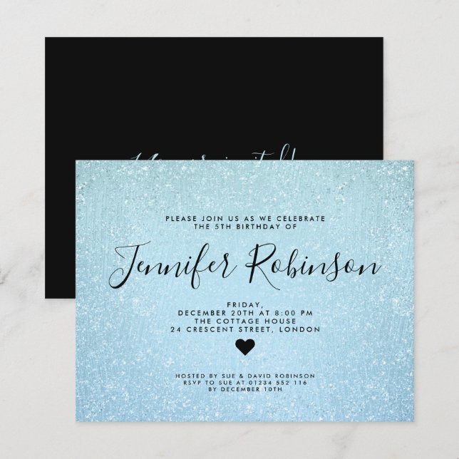 Modern Kids Birthday Baby Blue Glitter Paint Invitation (Front/Back)