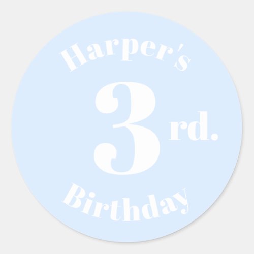 Modern Kids Birthday Custom name number light blue Classic Round Sticker