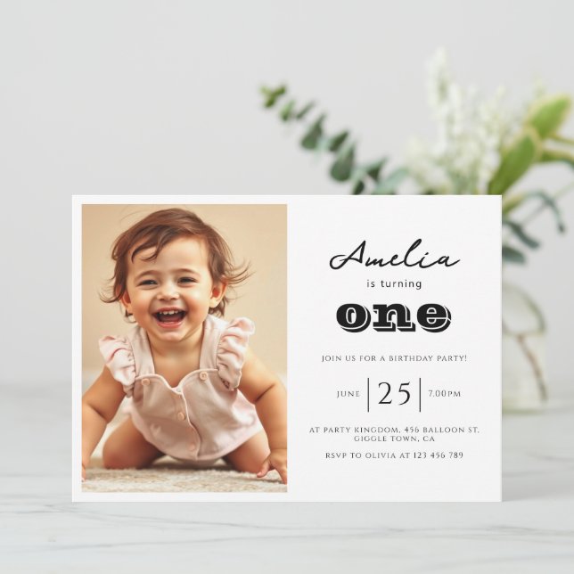 Modern Kids Birthday Party Photo Invitations (Standing Front)