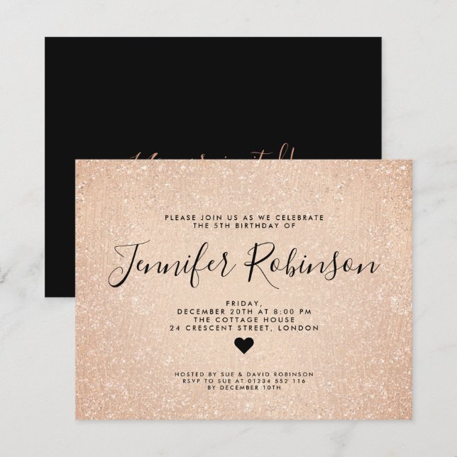 Modern Kids Birthday Rose Gold Glitter Paint Invitation (Front/Back)