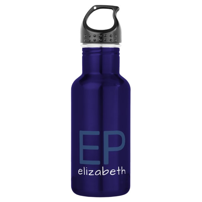 Modern Kids Blue Personalized Small Stainless Steel Water Bottle (Front)