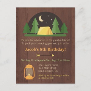 Modern Kids Camping Birthday Party Invitations