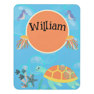 Modern Kids Cute Aquatic Animals Door Sign