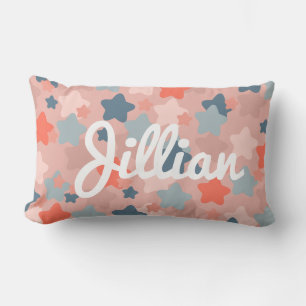 Modern Kids Cute Blush and Blue Star Lumbar Pillow