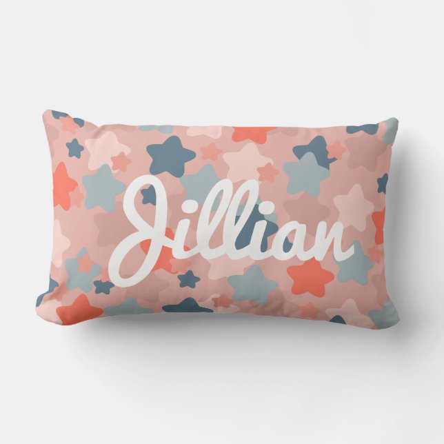 Modern Kids Cute Blush and Blue Star Lumbar Pillow (Front)