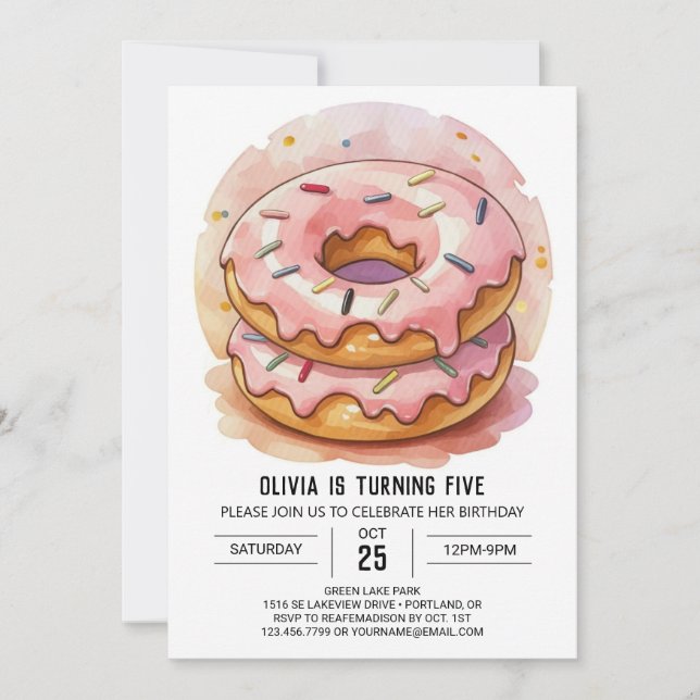 Modern Kids Donuts Birthday Invitation (Front)