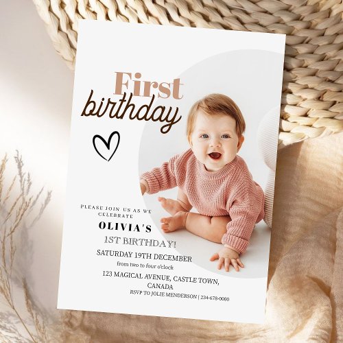 Modern Kids First Birthday Invitations with photo