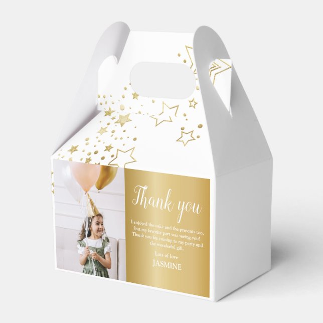 Modern Kids Gold Photo Thank You Favor Boxes (Front Side)