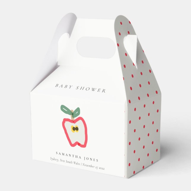 Modern Kids Hand Drawn Apple Fruit Baby Shower Favor Boxes (Front Side)
