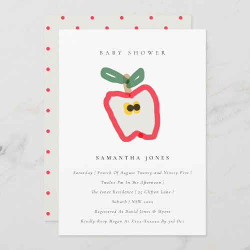 Modern Kids Hand Drawn Apple Fruit Baby Shower  Invitation