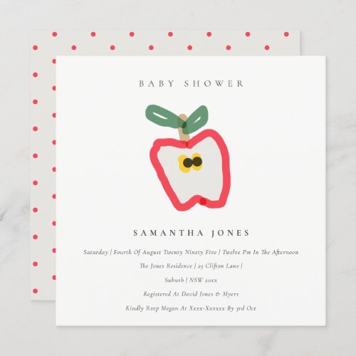 Modern Kids Hand Drawn Apple Fruit Baby Shower Invitation