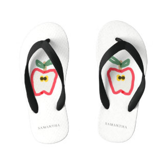 Modern Kids Hand Drawn Apple Fruit Red Green Kid's Flip Flops