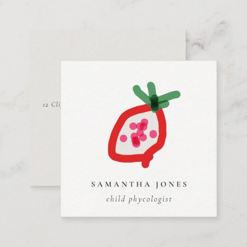 Modern Kids Hand Drawn Dragon Fruit Red Green Square Business Card