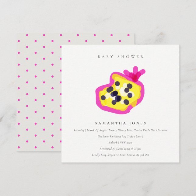 Modern Kids Hand Drawn Passion Fruit Baby Shower Invitation (Front/Back)