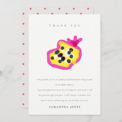 Modern Kids Hand Drawn Passion Fruit Baby Shower Thank You Card