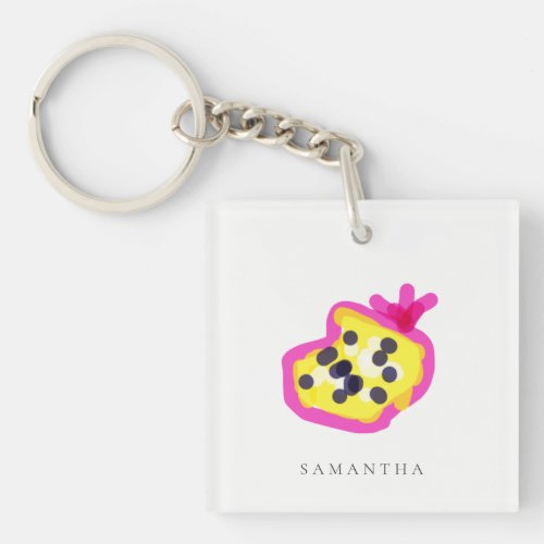 Modern Kids Hand Drawn Passion Fruit Pink Yellow Keychain