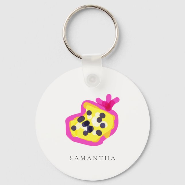 Modern Kids Hand Drawn Passion Fruit Pink Yellow Keychain (Front)