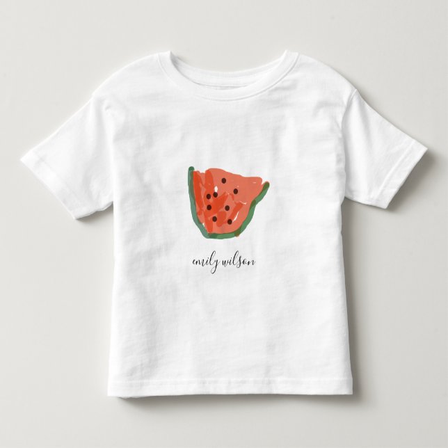 Modern Kids Hand Drawn Red Green Watermelon Fruit Toddler T-shirt (Front)
