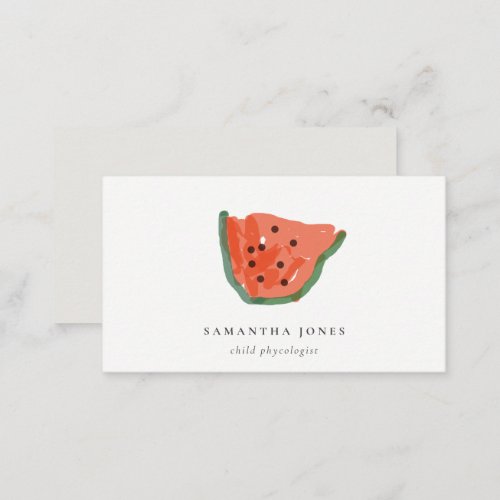 Modern Kids Hand Drawn Watermelon Fruit Red Green Business Card