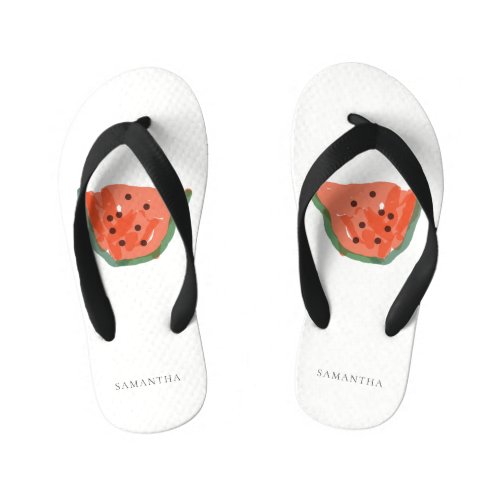 Modern Kids Hand Drawn Watermelon Fruit Red Green Kids Flip Flops