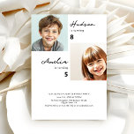 Modern Kids Joint Birthday Party Photo Invitation<br><div class="desc">Celebrate Twice the Joy with This Elegant Custom Invitation! This modern, minimalist birthday invitation features a clean white background and sophisticated script typography, perfect for honoring two special people at once. Personalized handwritten-style names add a heartfelt touch. With space for two photos and fully customizable details (date, time, venue, RSVP),...</div>