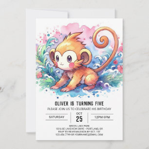 Modern Kids Monkey Birthday Invitation