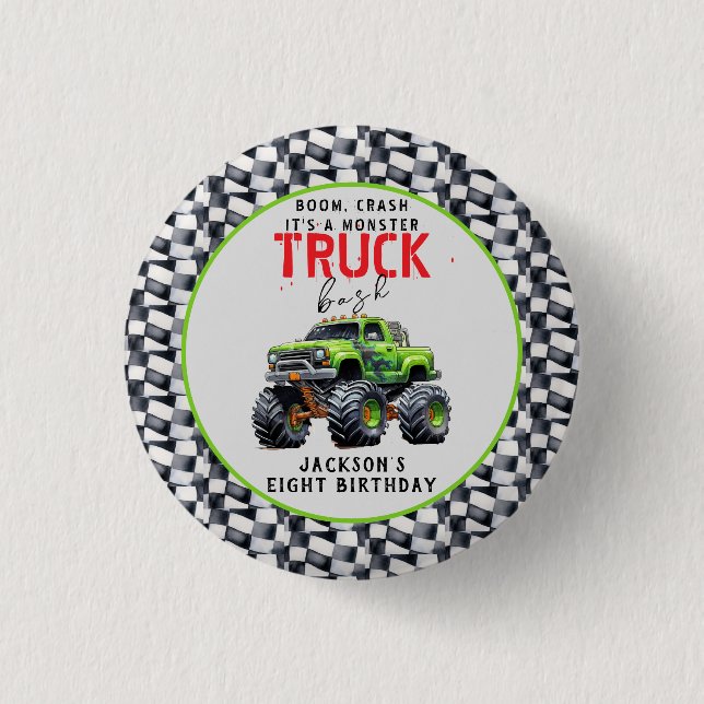  Modern Kids Monster Truck Birthday Party Button (Front)