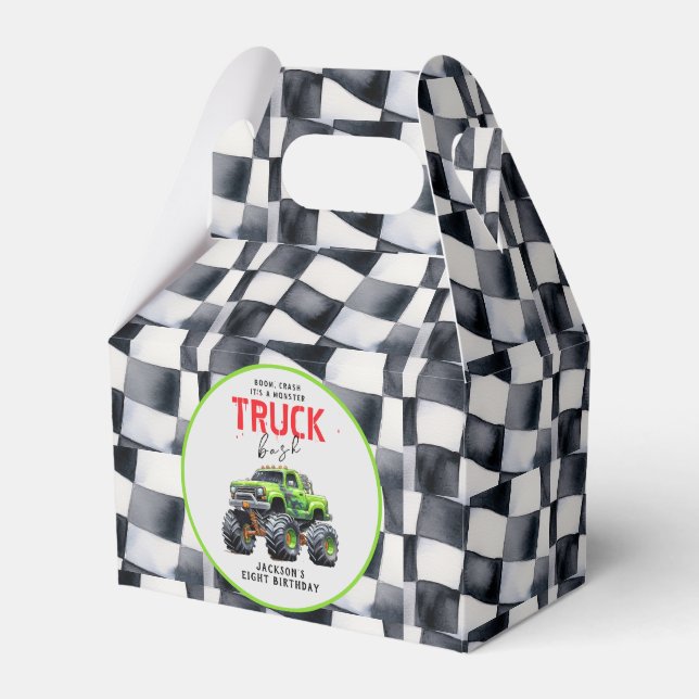  Modern Kids Monster Truck Birthday Party Favor Boxes (Front Side)